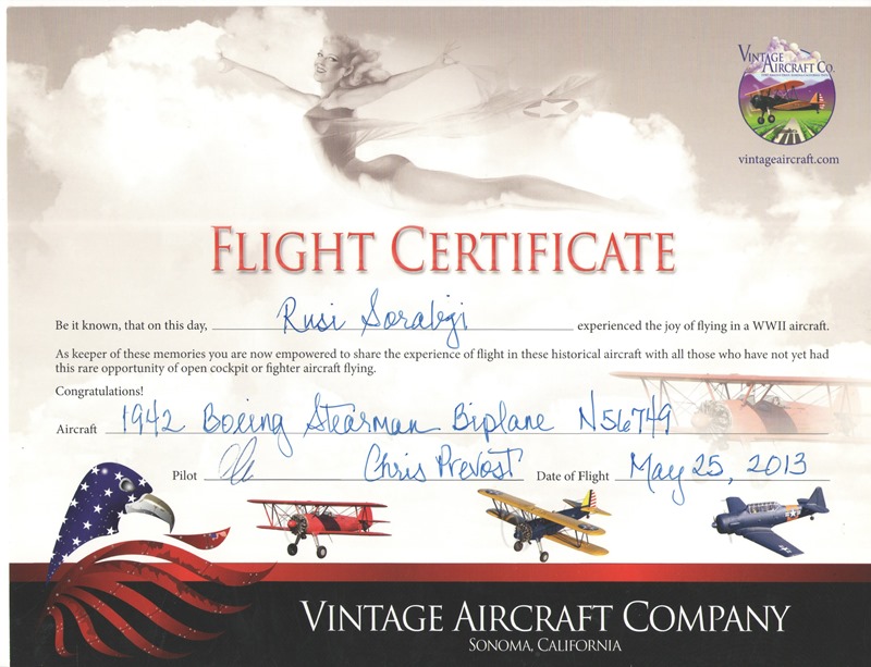 Rusi Flight Certificate 1942 Boeing Stearman