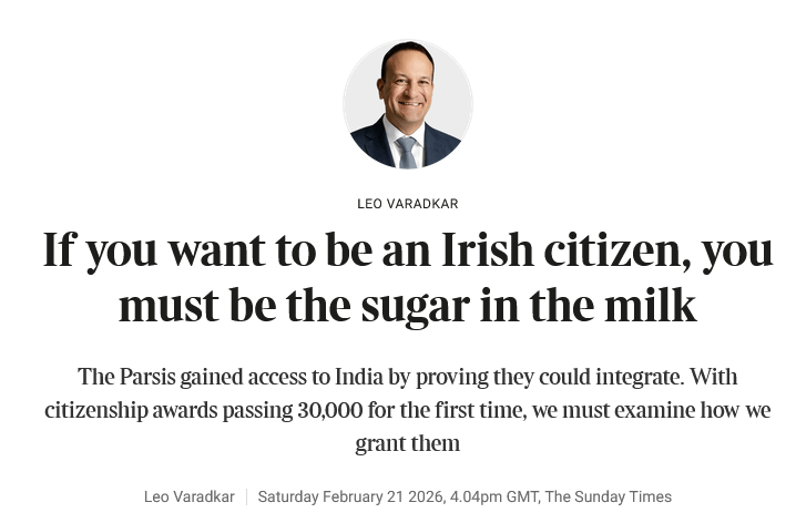 Leo Varadkar Former Ireland Prime Minister: If you want to be an Irish citizen, you must be the sugar in the milk